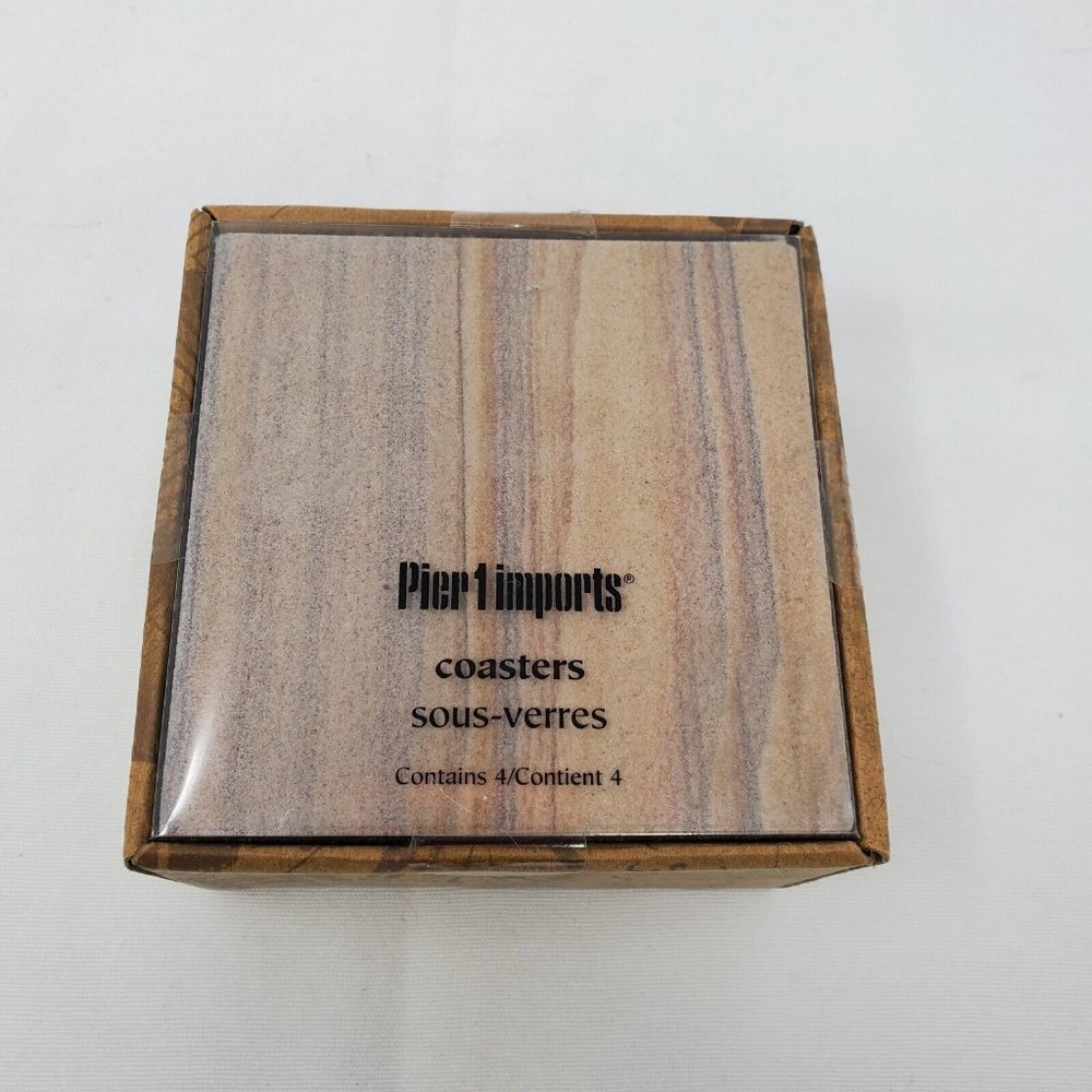 Pier 1 Imports set of 4 sandstone Ceramic Drink Coasters 460/4605 NIB